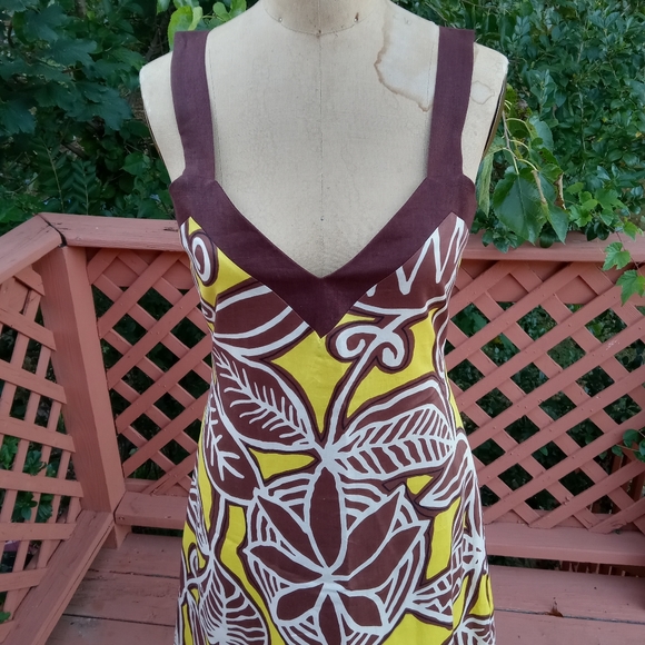 🌞🏝 New size 8 Summer Dress Bold Yellow and Brown Tropical print - Picture 4 of 11